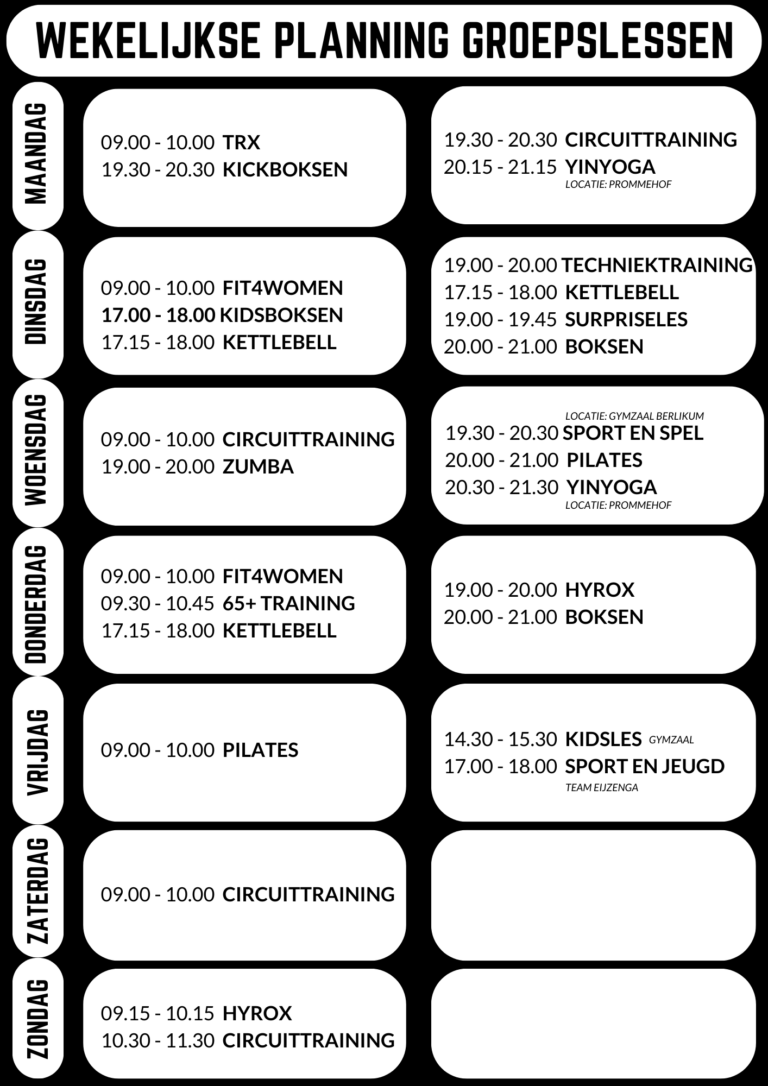 Wekelijkse Planning Groepslessen