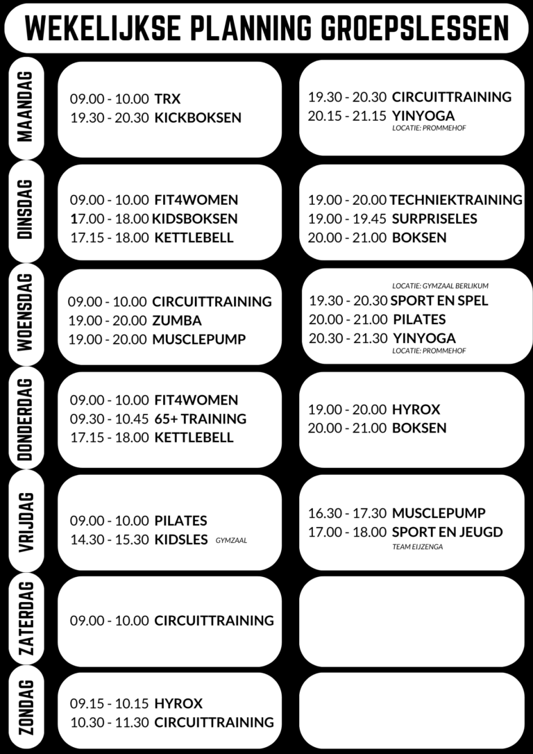 Wekelijkse Planning Groepslessen
